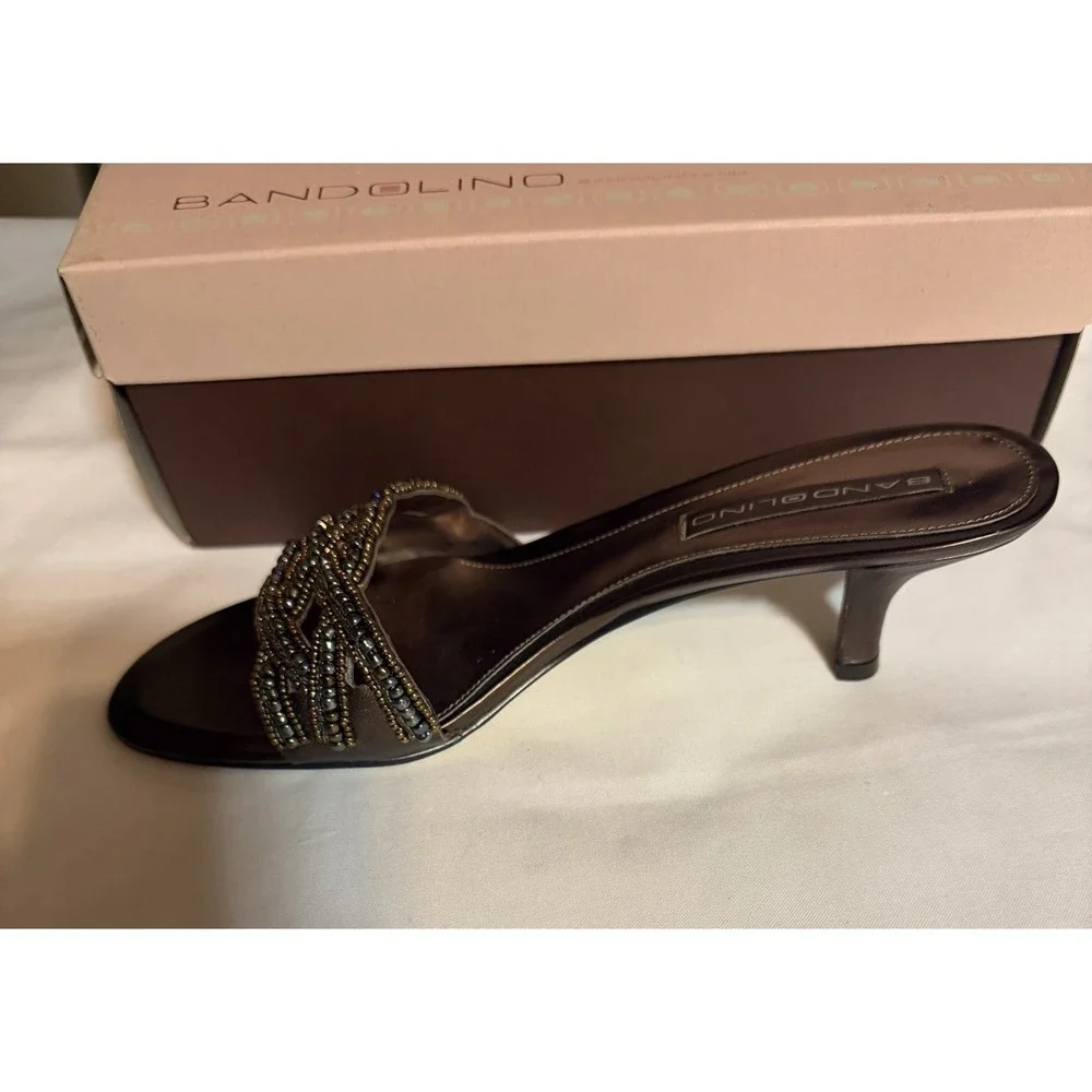 Bandolino Womens Bronze Beaded Slip‎ On Heels Open Toe & Back Size 8.5M